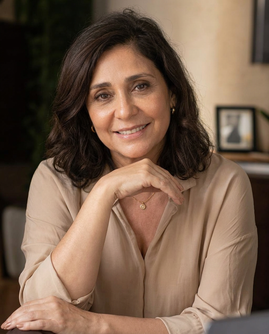 Mujer de 40+ radiante, tranquila y confiada